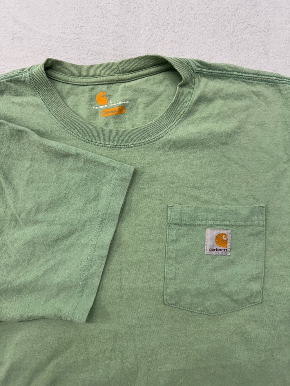 Carhartt Men's Short Sleeve Light Green T-Shirt with Front Pocket Size Large